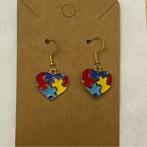 Autism Awareness Puzzle Heart Dangle Earrings